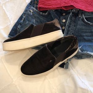 Vince velvet platform slip ons